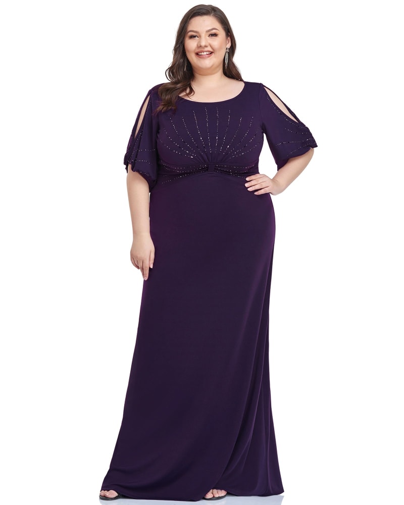 Front of a model wearing a size 12 Simple Bodycon Formal Evening Dress in Dark Purple by Ever-Pretty. | dia_product_style_image_id:288140